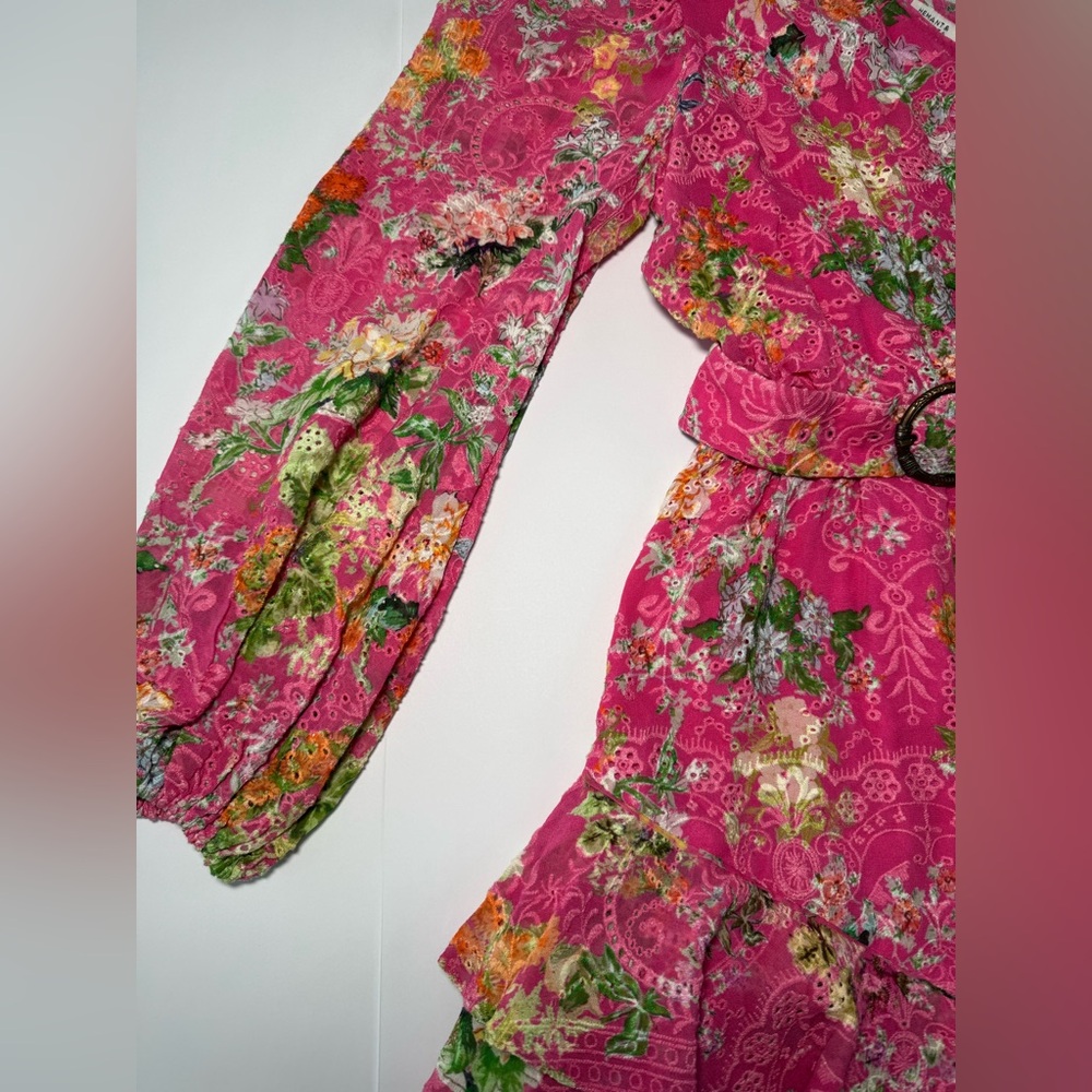 Hemant and Nandita One Shoulder Floral Belted Mini Dress Size Small - Picture 8 of 11